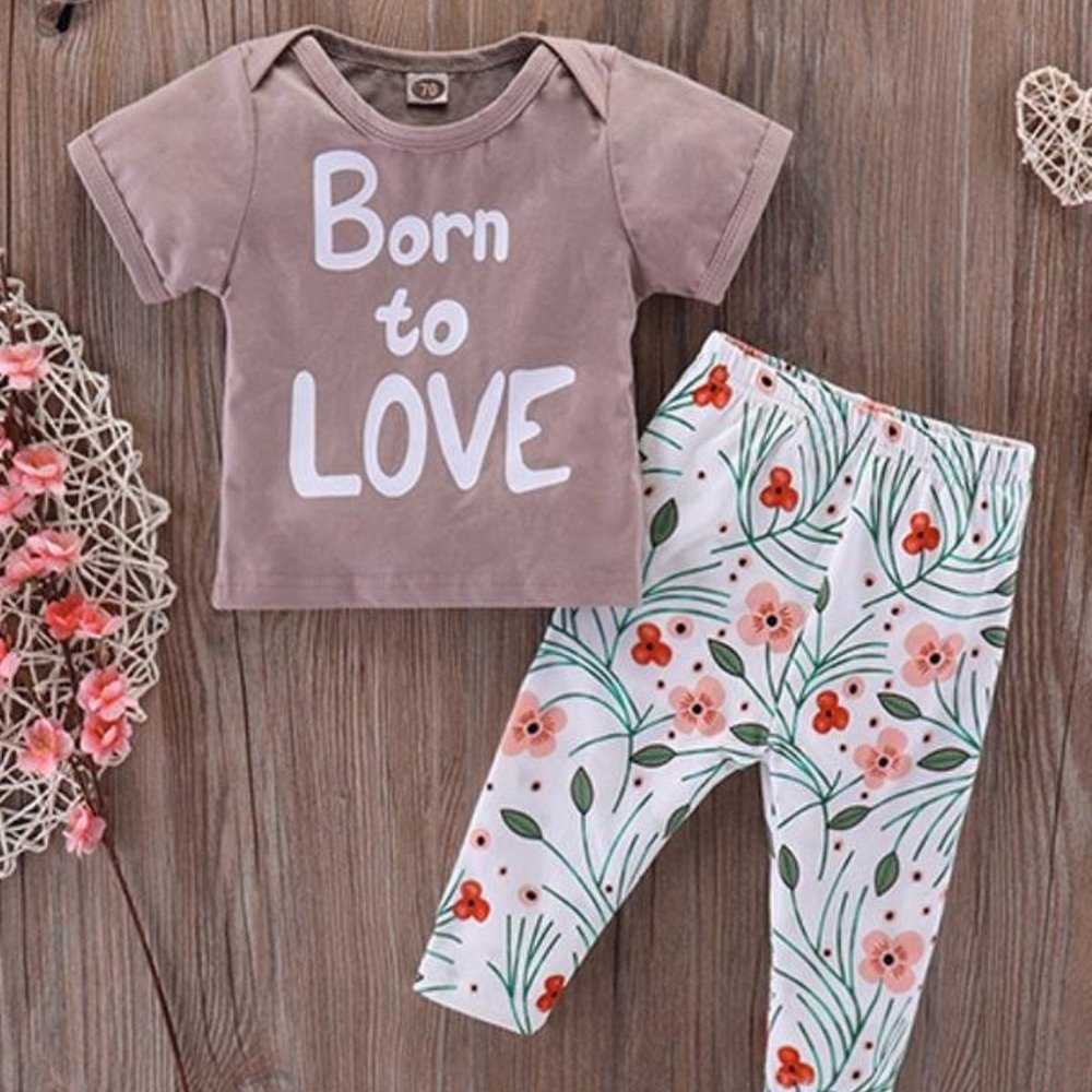 BABY TODDLER T SHIRT FLORAL TROUSERS SET